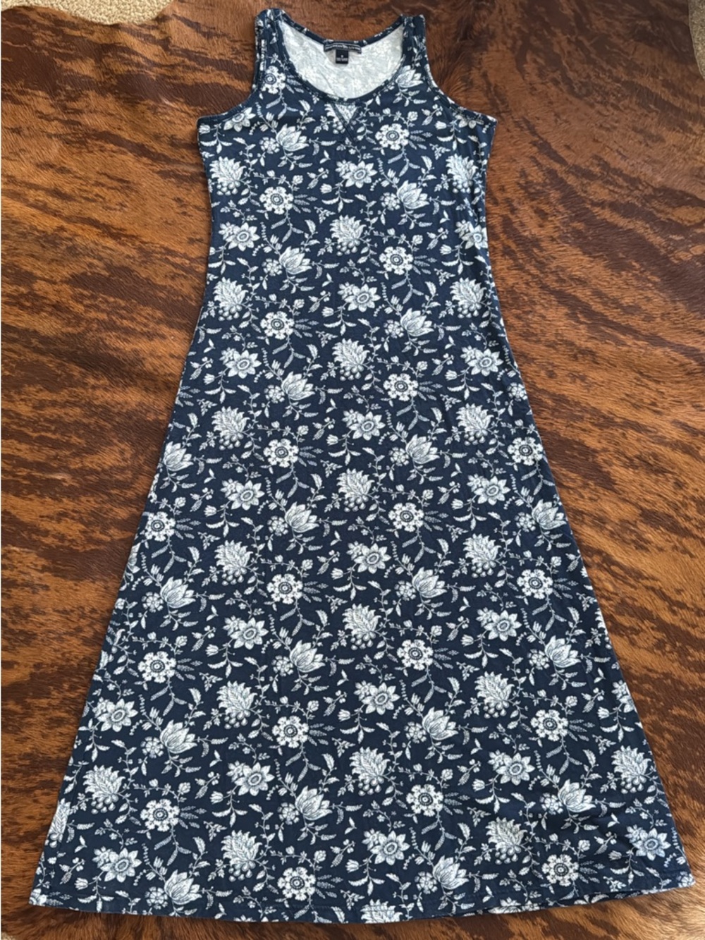 American Living Navy and White Floral Tank Top Dress